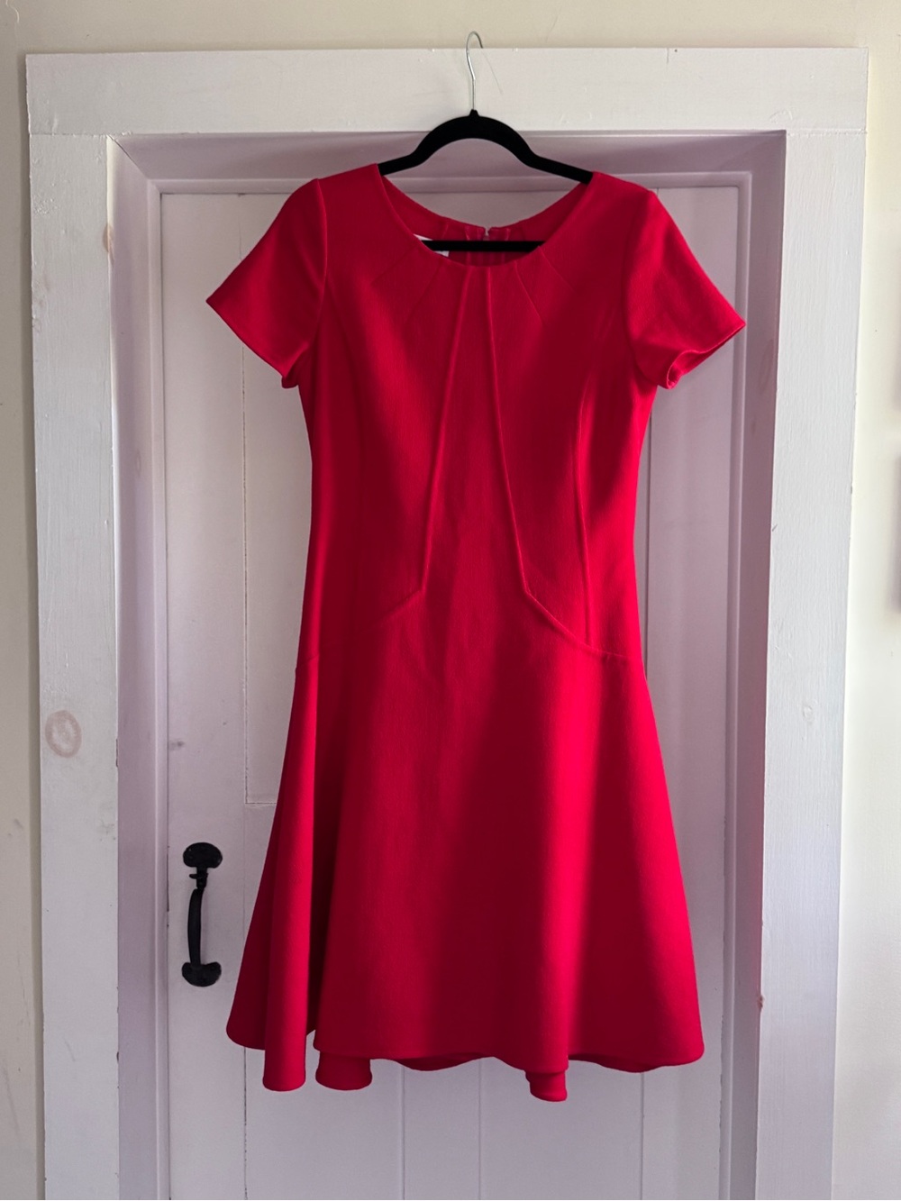 Oscar de la Renta Red Wool Fit Flare Cap Sleeve Dress Made in Italy Size 8